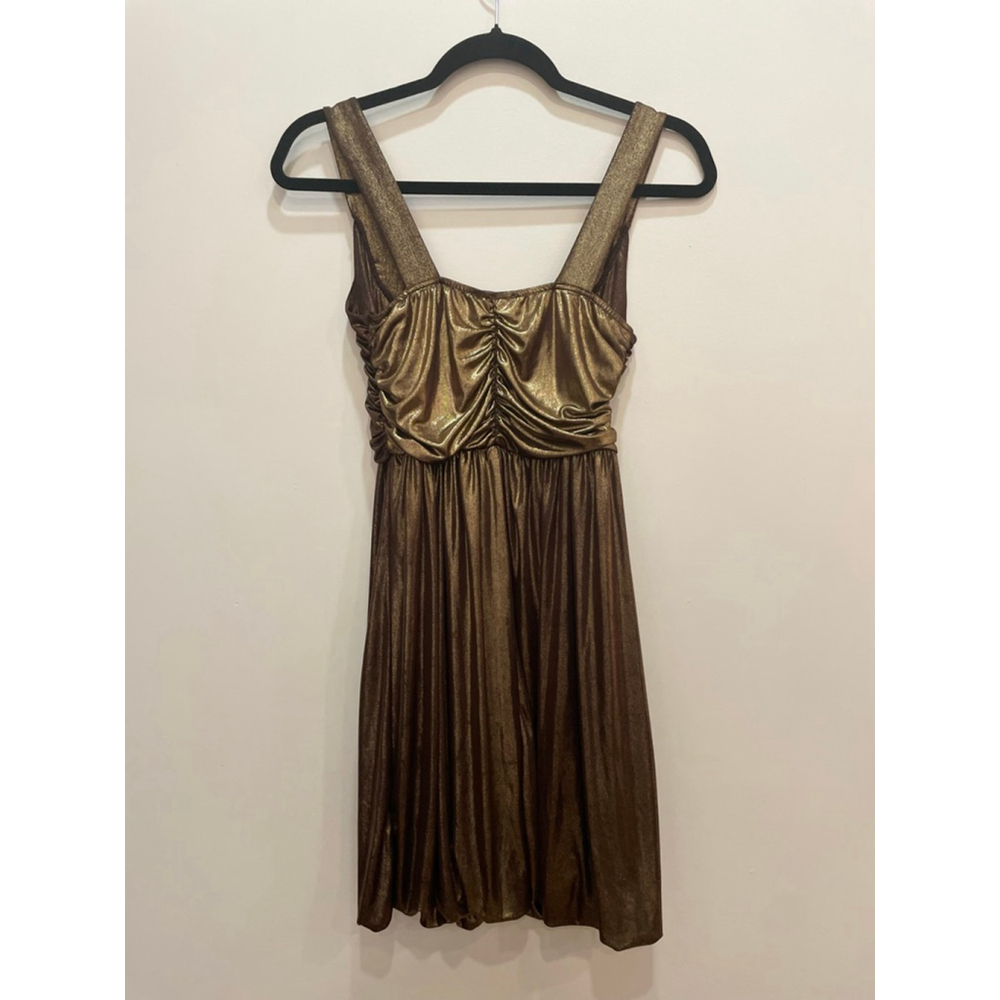 BEBE VTG Y2K Gold Metallic Babydoll Mini Bubble Dress XS Part Going Out Club - Picture 6 of 10